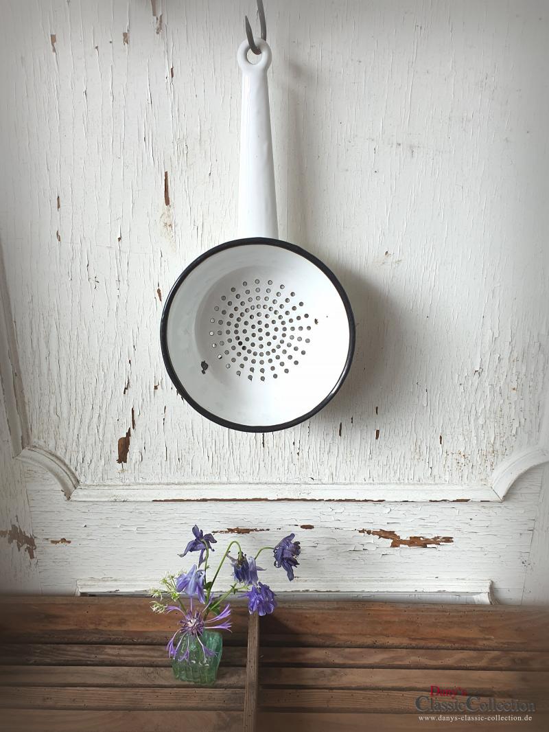 Emaille Küchensieb ~ Abtropfsieb ~ Durchschlag ~ Sieb weiß ~ Rand schwarz ~ Vintage Küchendekor ~ Landhausküche ~ Bauernhaus ~ ht2759