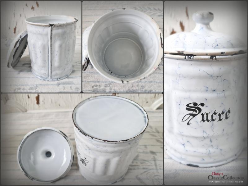 VERKAUFT ! Emaille Vorratsdosen Frankreich ~ Wabenmuster ~ Vorratsbehälter ~ Landhaus Küche ~ Sammlerstücke ~ hx4329