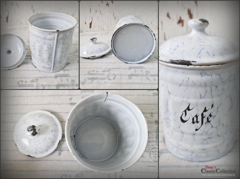 VERKAUFT ! Emaille Vorratsdosen Frankreich ~ Wabenmuster ~ Vorratsbehälter ~ Landhaus Küche ~ Sammlerstücke ~ hx4329