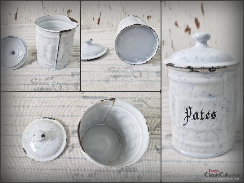 VERKAUFT ! Emaille Vorratsdosen Frankreich ~ Wabenmuster ~ Vorratsbehälter ~ Landhaus Küche ~ Sammlerstücke ~ hx4329