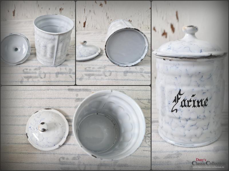 VERKAUFT ! Emaille Vorratsdosen Frankreich ~ Wabenmuster ~ Vorratsbehälter ~ Landhaus Küche ~ Sammlerstücke ~ hx4329