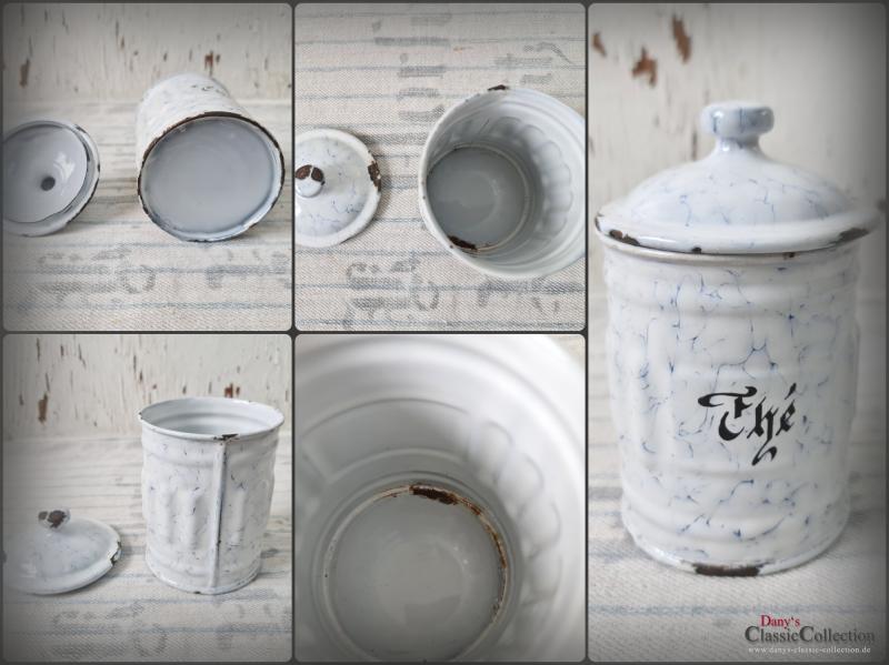 VERKAUFT ! Emaille Vorratsdosen Frankreich ~ Wabenmuster ~ Vorratsbehälter ~ Landhaus Küche ~ Sammlerstücke ~ hx4329