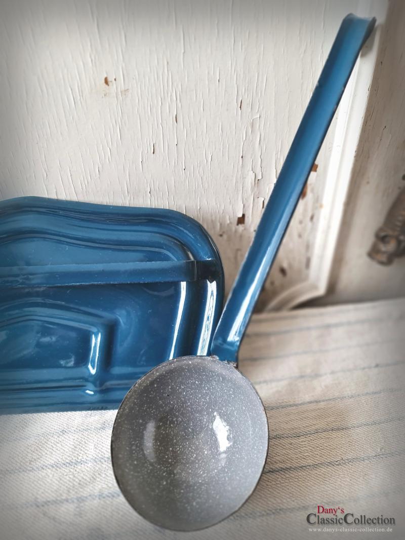 VERKAUFT ! Emaille Löffelblech ~ petrol blau ~ Wandhalterung ~ Kelle ~ Schaumkelle ~ Landhaus Küche ~ Sammlerstück ~ hx4120bl