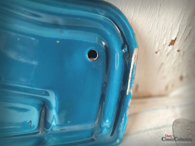 VERKAUFT ! Emaille Löffelblech ~ petrol blau ~ Wandhalterung ~ Kelle ~ Schaumkelle ~ Landhaus Küche ~ Sammlerstück ~ hx4120bl