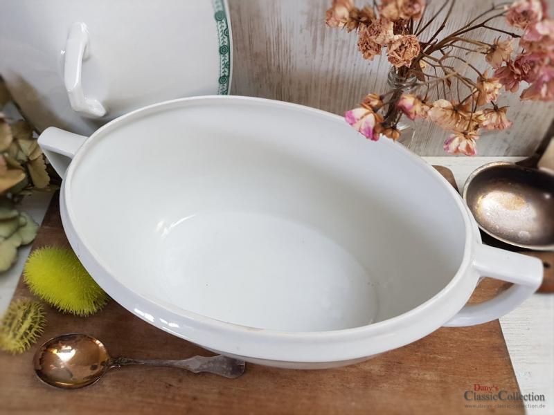 VERKAUFT ! Große weiße Art Déco Deckelterrine mit grünem Randdekor ~ Vintage Homedecor ~ Schüssel ~ Terrine ~ Soupière ~ hs1574