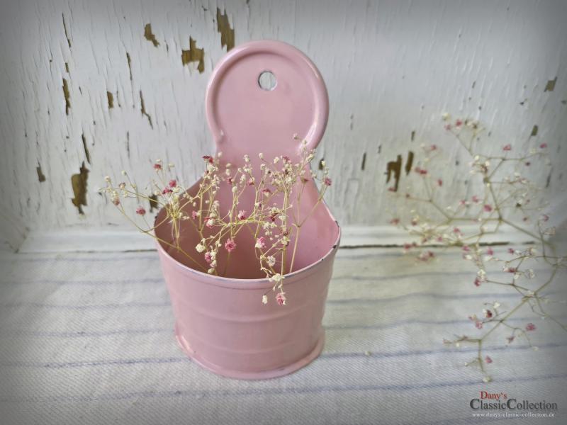 VERKAUFT ! ROSA Emaille Wandbehälter ~ Vorratsgefäss ~ Frankreich ~ Stiftehalter ~ altrosa Email ~ Landhaus Küche ~ Sammlerstück ~ ehg21eerwb