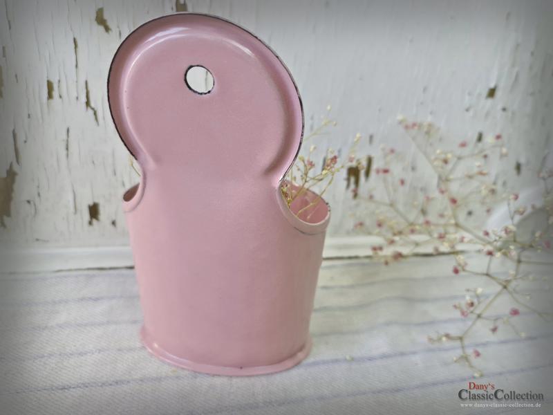 VERKAUFT ! ROSA Emaille Wandbehälter ~ Vorratsgefäss ~ Frankreich ~ Stiftehalter ~ altrosa Email ~ Landhaus Küche ~ Sammlerstück ~ ehg21eerwb