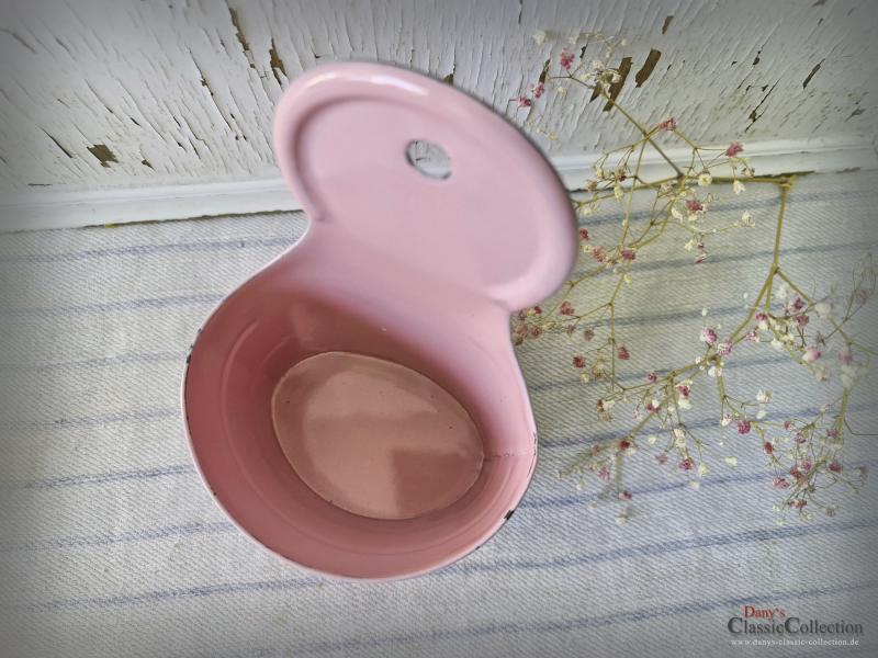 VERKAUFT ! ROSA Emaille Wandbehälter ~ Vorratsgefäss ~ Frankreich ~ Stiftehalter ~ altrosa Email ~ Landhaus Küche ~ Sammlerstück ~ ehg21eerwb