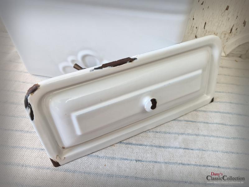 VERKAUFT ! Emaille Wassertank ~ Wandbehälter ~ weiß ~ Frankreich ~ Messinghahn ~ Email ~ Landhaus Deko ~ Sammlerstück ~ ehg21rwewb