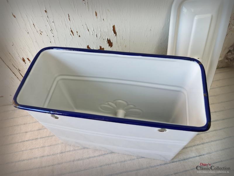 VERKAUFT ! Emaille Wassertank ~ Wandbehälter ~ weiß ~ Frankreich ~ Messinghahn ~ Email ~ Landhaus Deko ~ Sammlerstück ~ ehg21rwewb