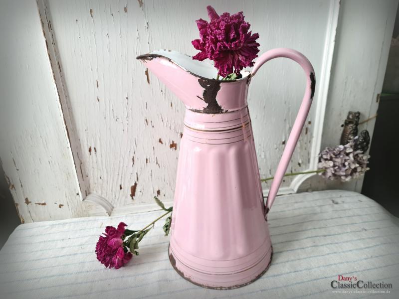 VERKAUFT ! ROSA Emaille Kanne ~ Wasserkanne ~ Frankreich ~ Email Krug ~ Landhaus Deko ~ Vintage Sammlerstück ~ ehg21idrek