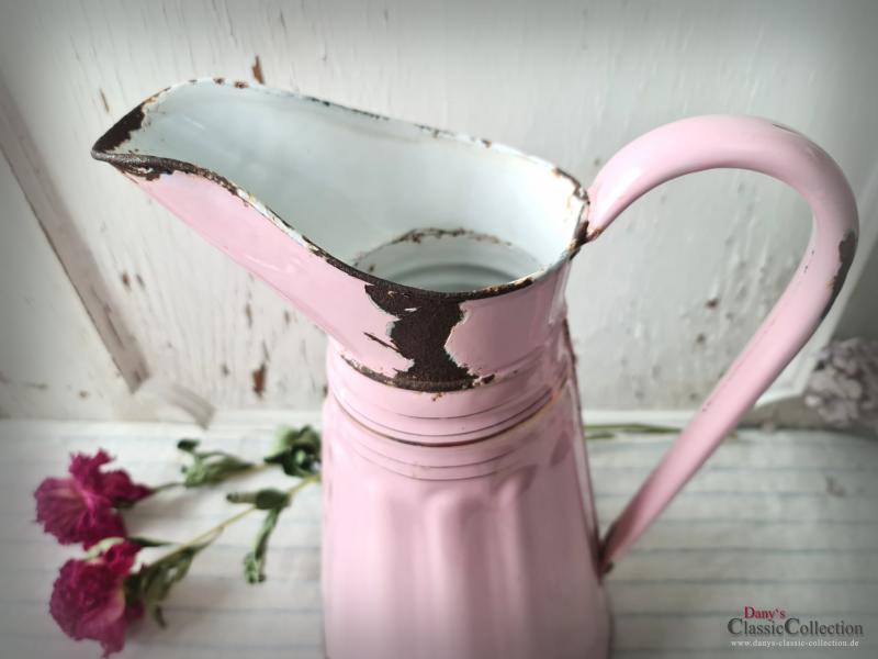 VERKAUFT ! ROSA Emaille Kanne ~ Wasserkanne ~ Frankreich ~ Email Krug ~ Landhaus Deko ~ Vintage Sammlerstück ~ ehg21idrek