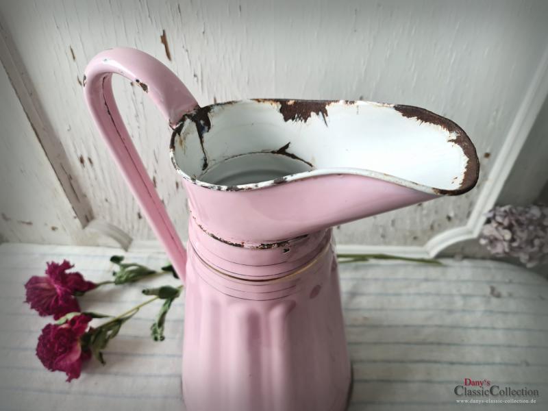 VERKAUFT ! ROSA Emaille Kanne ~ Wasserkanne ~ Frankreich ~ Email Krug ~ Landhaus Deko ~ Vintage Sammlerstück ~ ehg21idrek
