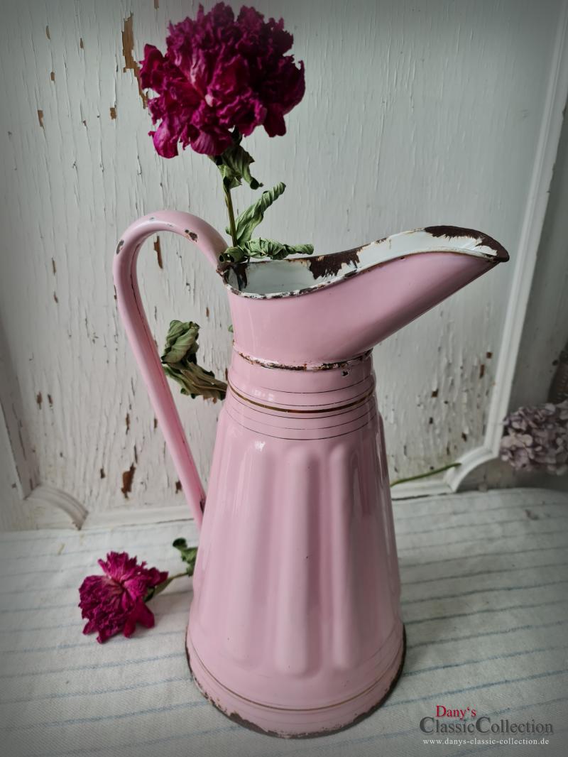 VERKAUFT ! ROSA Emaille Kanne ~ Wasserkanne ~ Frankreich ~ Email Krug ~ Landhaus Deko ~ Vintage Sammlerstück ~ ehg21idrek