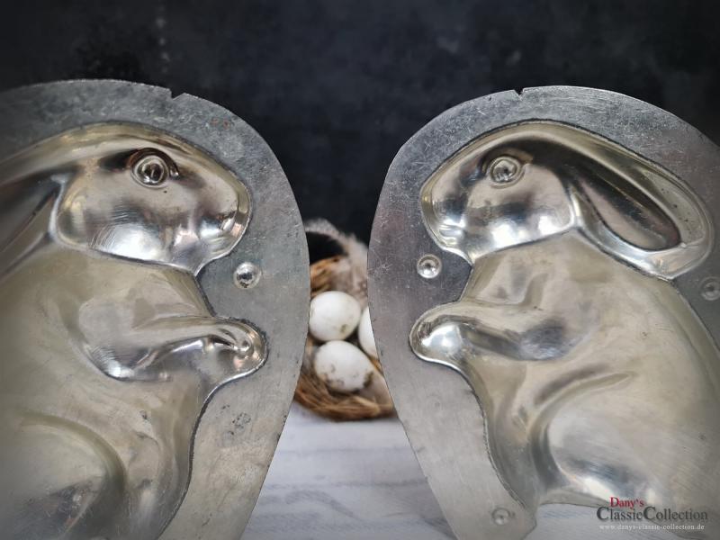 VERKAUFT ! - Häschen 15,5 cm Schokoladenform ~ 2-teilige Hasenform alt ~ Vintage Osterdeko ~ seltenes Sammlerstück ~ Hase ~ Frohe Ostern ~ hy6321