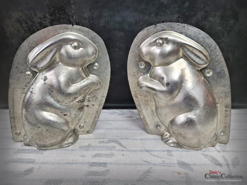 VERKAUFT ! - Häschen 15,5 cm Schokoladenform ~ 2-teilige Hasenform alt ~ Vintage Osterdeko ~ seltenes Sammlerstück ~ Hase ~ Frohe Ostern ~ hy6321