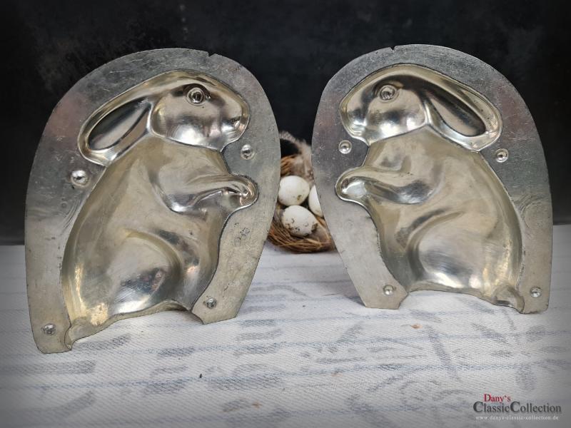 VERKAUFT ! - Häschen 15,5 cm Schokoladenform ~ 2-teilige Hasenform alt ~ Vintage Osterdeko ~ seltenes Sammlerstück ~ Hase ~ Frohe Ostern ~ hy6321