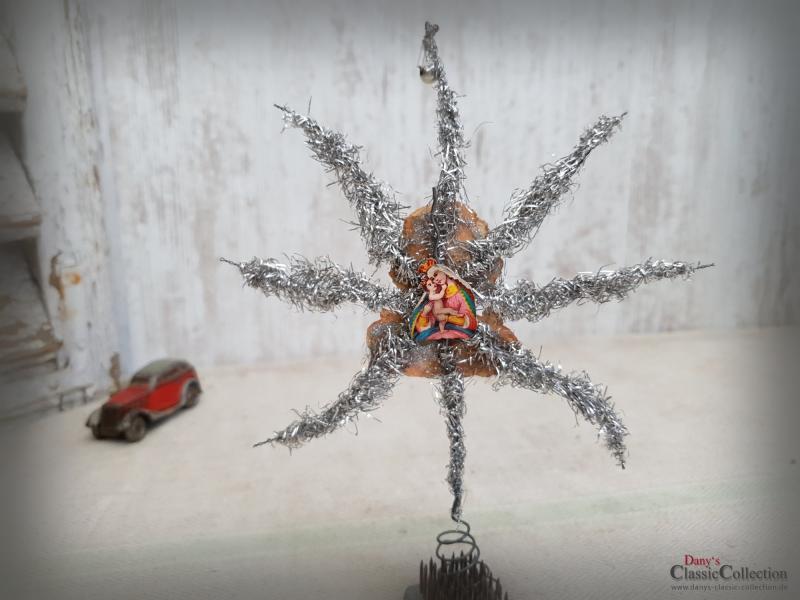 VERKAUFT ! - Tinselstern Baumspitze 18,5 cm ~ Oblate ~ Tinsel ~ Christbaumspitze ~ Weihnachtsbaum ~ Bauernsilber ~ Weihnacht ~ hw3953