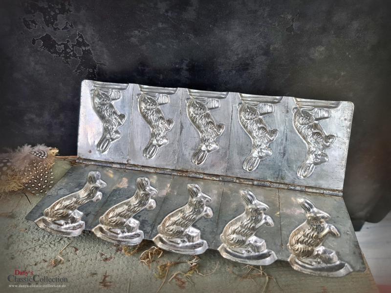 VERKAUFT ! 5 Hasen ~ Schokoladenform mit Scharnier ~ HERIS Osterhase #403 ~ Vintage Osterdeko ~ Frohe Ostern ~ Landhausdekor ~ Sammlerstück ~ hy5397f2