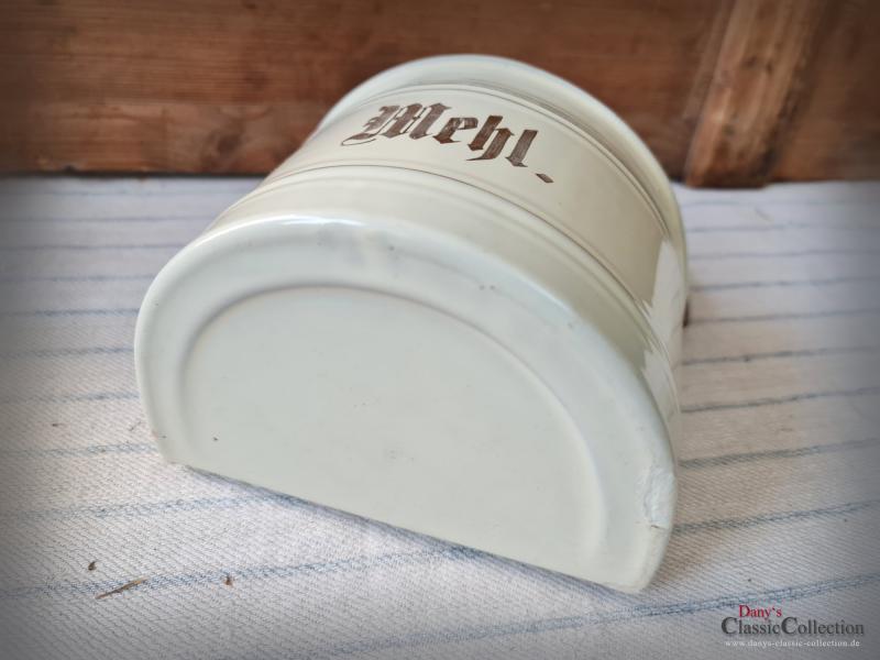 VERKAUFT ! Emaille Wandbehälter ~ Salz & Mehl ~ Vorratsbehälter ~ Wandmontage ~ Vorratstopf ~ Deckeldose ~ rustikale Landhaus Küche ~ hw3407