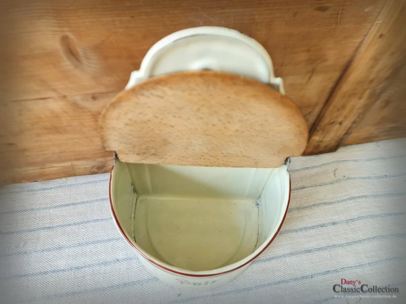 VERKAUFT ! Emaille Wandbehälter ~ Salz & Mehl ~ Vorratsbehälter ~ Wandmontage ~ Vorratstopf ~ Deckeldose ~ rustikale Landhaus Küche ~ hw3407