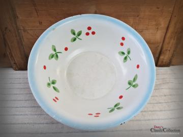 VERKAUFT ! Emaille Schüssel Ø 32 cm ~ Baumann ~ Blätter ~ red dots ~ Bauernhaus ~ Vintage Gartendeko ~ Pflanztopf ~ Miniteich ~ Salatschüssel ~ hw3485