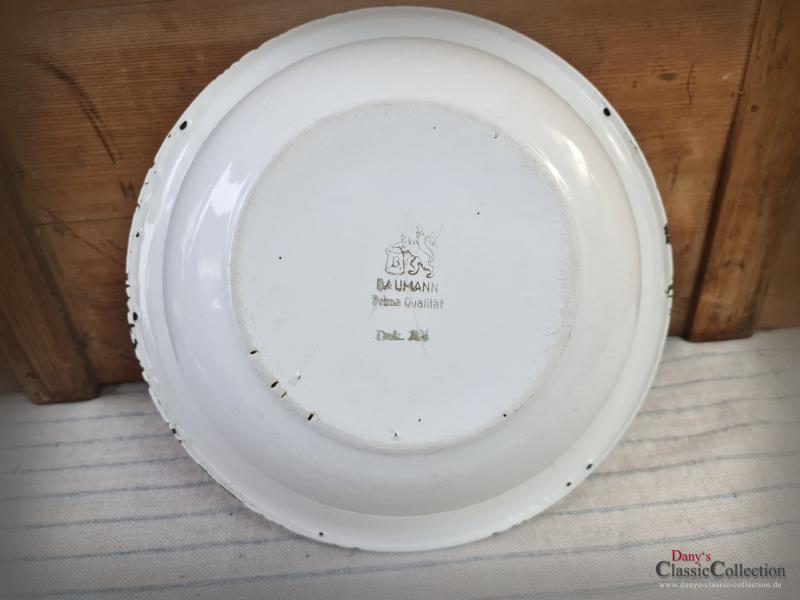 VERKAUFT ! Emaille Schüssel Ø 32 cm ~ Baumann ~ Blätter ~ red dots ~ Bauernhaus ~ Vintage Gartendeko ~ Pflanztopf ~ Miniteich ~ Salatschüssel ~ hw3485