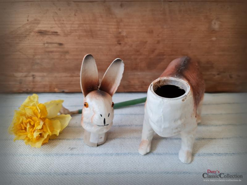 VERKAUFT ! Pappmaché Osterhasen Candy Container ~ Osterdekoration ~ Vintage Sammlerstück ~ Made in Germany ~ hy5441