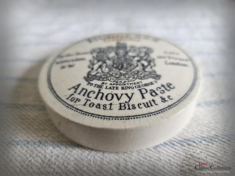 BURGESS Sardellen Paste ~ ORIGINAL antike Keramik ~ Englisch Pottery ~ Steingut ~ Werbung ~ Deckel ~ Vintage Deko ~ est21adplb