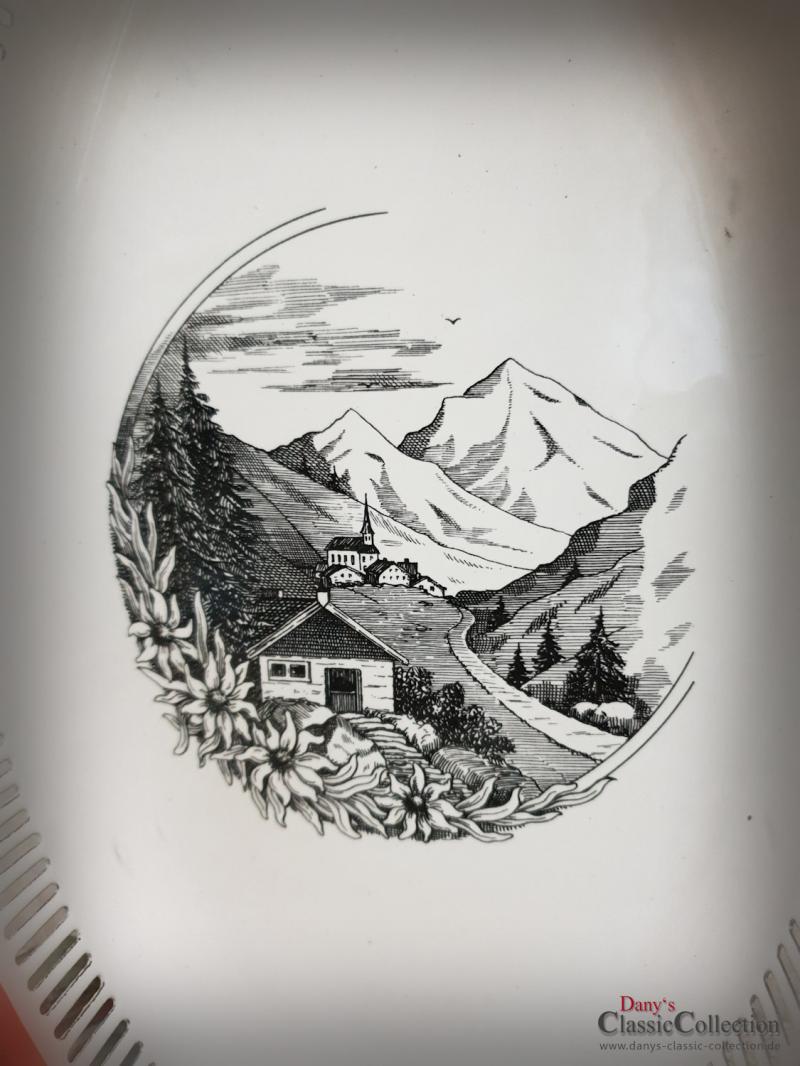 Emaille Brotschale ~ weiße Emaille Schale ~ Alpine Landschaft ~ Vintage Deko ~ Bauernhaus Dekoration ~ D.R.G.M ~ hy5762