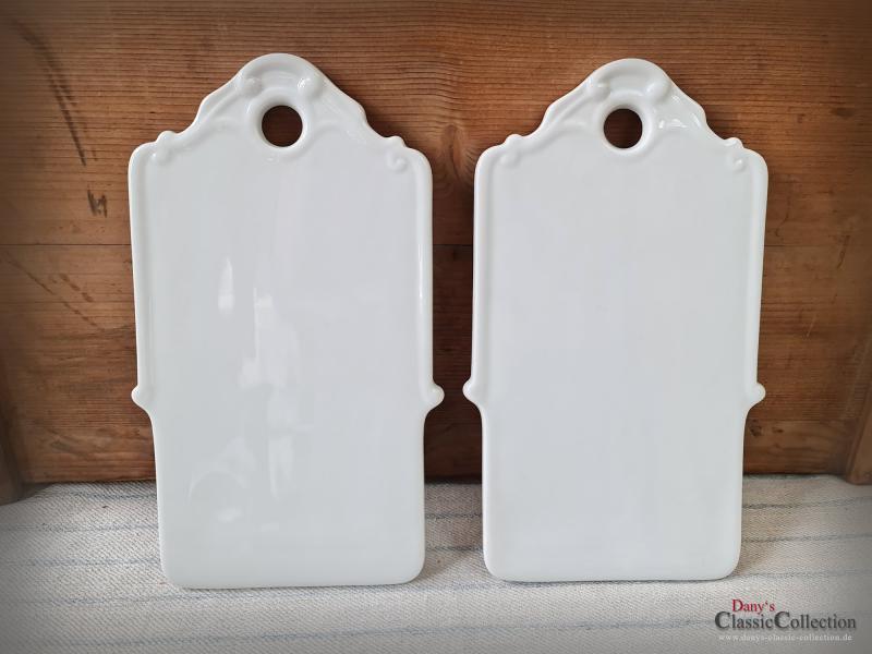 VERKAUFT ! 2 alte Schneidebrettchen ~ Keramik weiß ~ Frühstücksbrett ~ Porzellanbrett ~ Zwiebel Brettchen ~ Landhaus Küche ~ pk22edfbs2