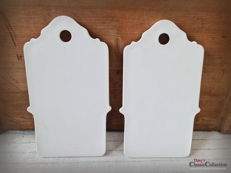 VERKAUFT ! 2 alte Schneidebrettchen ~ Keramik weiß ~ Frühstücksbrett ~ Porzellanbrett ~ Zwiebel Brettchen ~ Landhaus Küche ~ pk22edfbs2