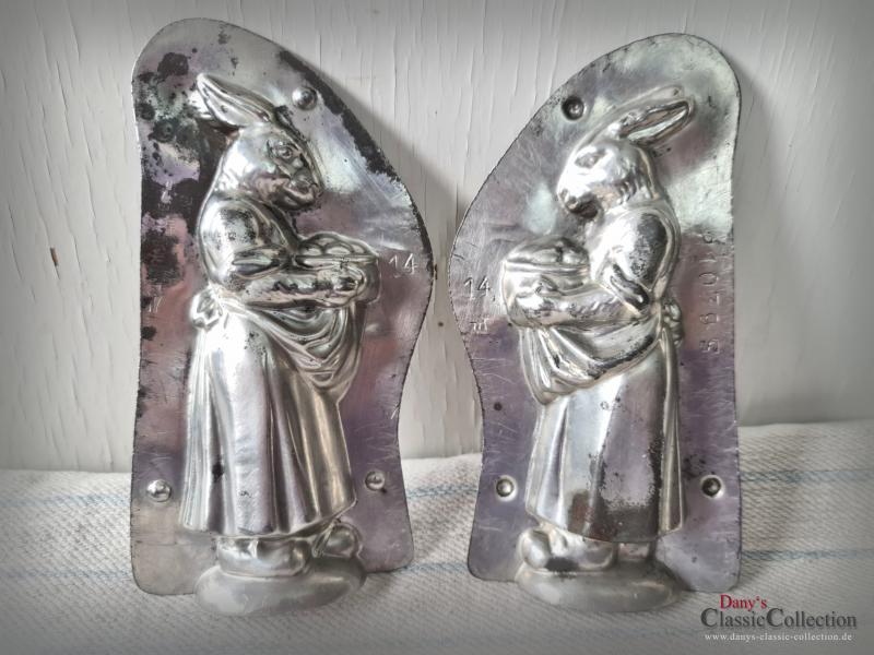 VERKAUFT ! Anton Reiche Schokoladenform 15 cm ~ 1925 ~ Häsin mit Eierkorb ~ Metall Gießform ~ Ostern ~ Sammlerstück
