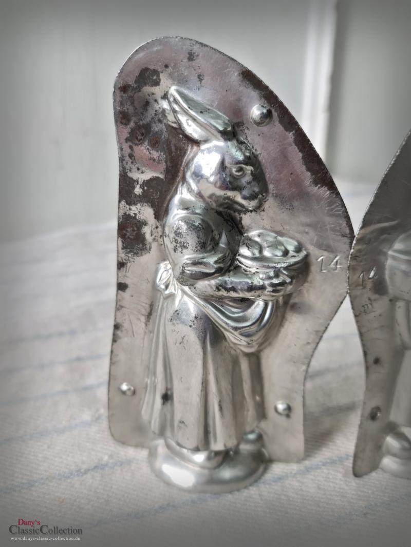 VERKAUFT ! Anton Reiche Schokoladenform 15 cm ~ 1925 ~ Häsin mit Eierkorb ~ Metall Gießform ~ Ostern ~ Sammlerstück