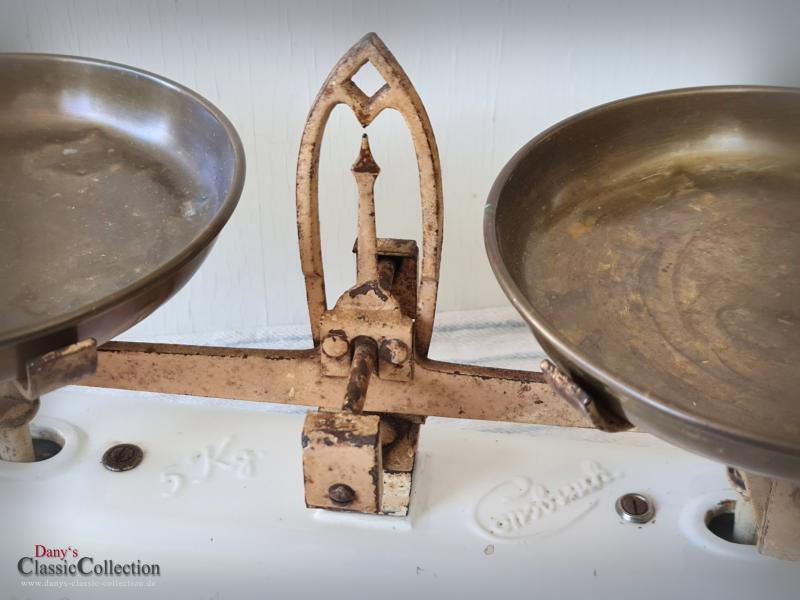 VERKAUFT ! Cronsbusch 5kg Rosendekor Balkenwaage ~ alte Küchenwaage ~ Waage Gusseisen Keramikkorpus ~ Küchendeko ~ Vintage Landhausküche