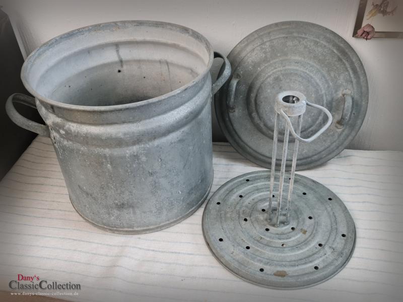 VERKAUFT ! 30 L Zinktopf 3-teilig mit Deckel ~ Zink Kochtopf 3-teilig ~ Vintage Übertopf ~ Gartendeko rustikal ~ Pflanzpott ~ Landhausdeko