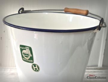 VERKAUFT ! Emaille Eimer weiß ~ Abfalleimer ~ Eulen-Emaille ~ Bauernhaus ~ Vintage Gartendeko ~ Pflanztopf ~ Übertopf ~ Landhausstil