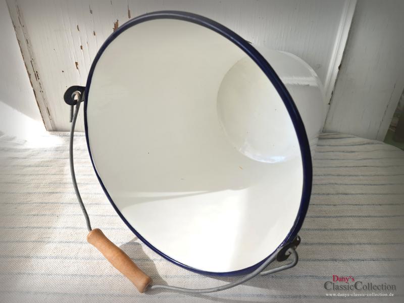 VERKAUFT ! Emaille Eimer weiß ~ Abfalleimer ~ Eulen-Emaille ~ Bauernhaus ~ Vintage Gartendeko ~ Pflanztopf ~ Übertopf ~ Landhausstil