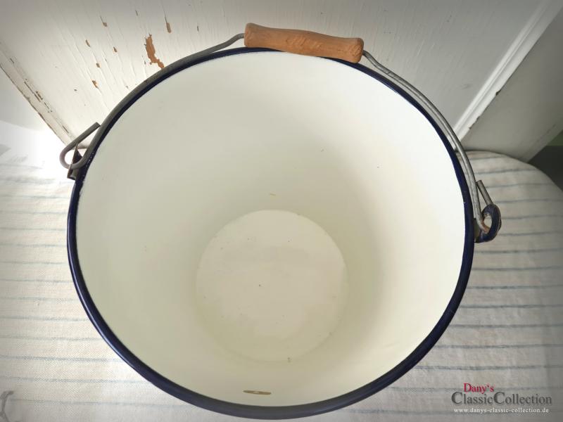 VERKAUFT ! Emaille Eimer weiß ~ Abfalleimer ~ Eulen-Emaille ~ Bauernhaus ~ Vintage Gartendeko ~ Pflanztopf ~ Übertopf ~ Landhausstil