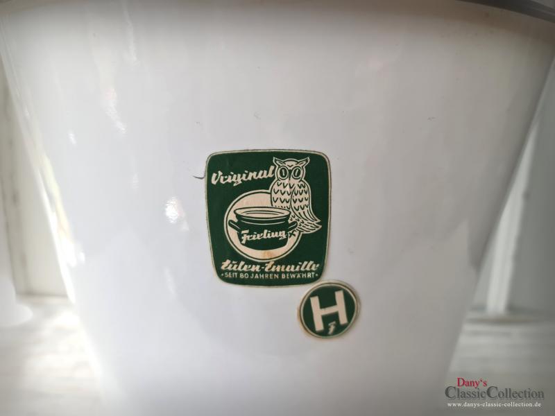 VERKAUFT ! Emaille Eimer weiß ~ Abfalleimer ~ Eulen-Emaille ~ Bauernhaus ~ Vintage Gartendeko ~ Pflanztopf ~ Übertopf ~ Landhausstil