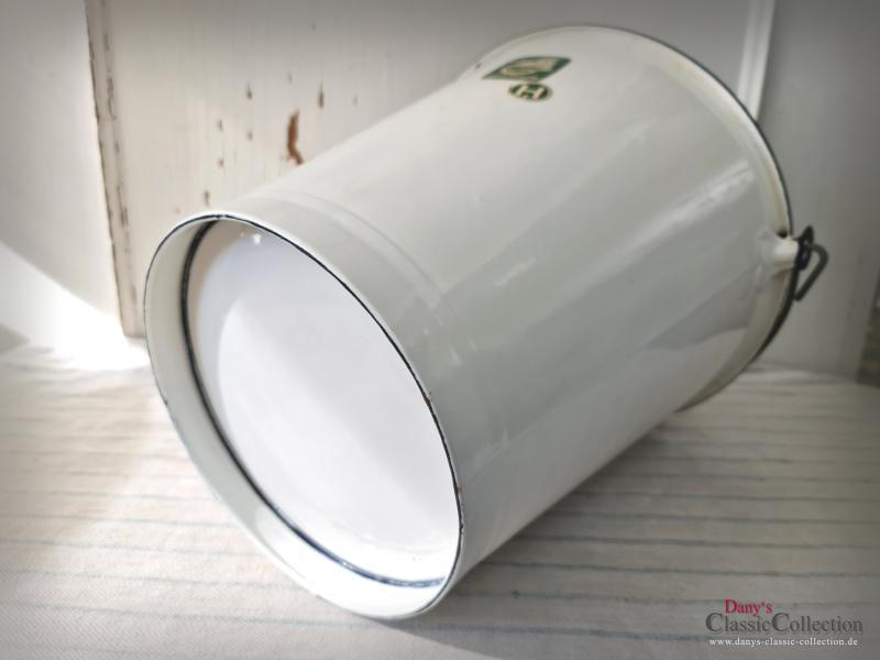 VERKAUFT ! Emaille Eimer weiß ~ Abfalleimer ~ Eulen-Emaille ~ Bauernhaus ~ Vintage Gartendeko ~ Pflanztopf ~ Übertopf ~ Landhausstil