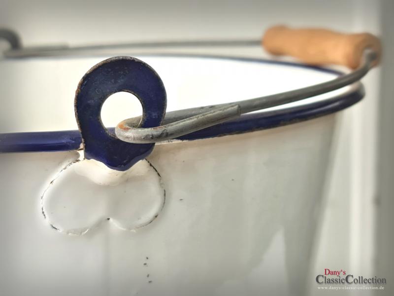 VERKAUFT ! Emaille Eimer weiß ~ Abfalleimer ~ Eulen-Emaille ~ Bauernhaus ~ Vintage Gartendeko ~ Pflanztopf ~ Übertopf ~ Landhausstil