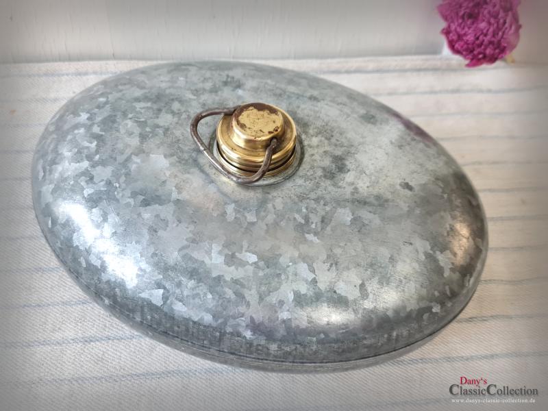 VERKAUFT ! Zink Bettwärmer ~ Wärmflasche poliert ~ Messing Drehverschluss ~ Fußwärmer ~ Vintage Deko ~ Landhausdeko