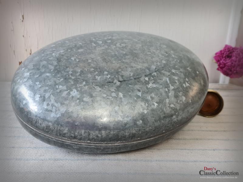 VERKAUFT ! Zink Bettwärmer ~ Wärmflasche poliert ~ Messing Drehverschluss ~ Fußwärmer ~ Vintage Deko ~ Landhausdeko