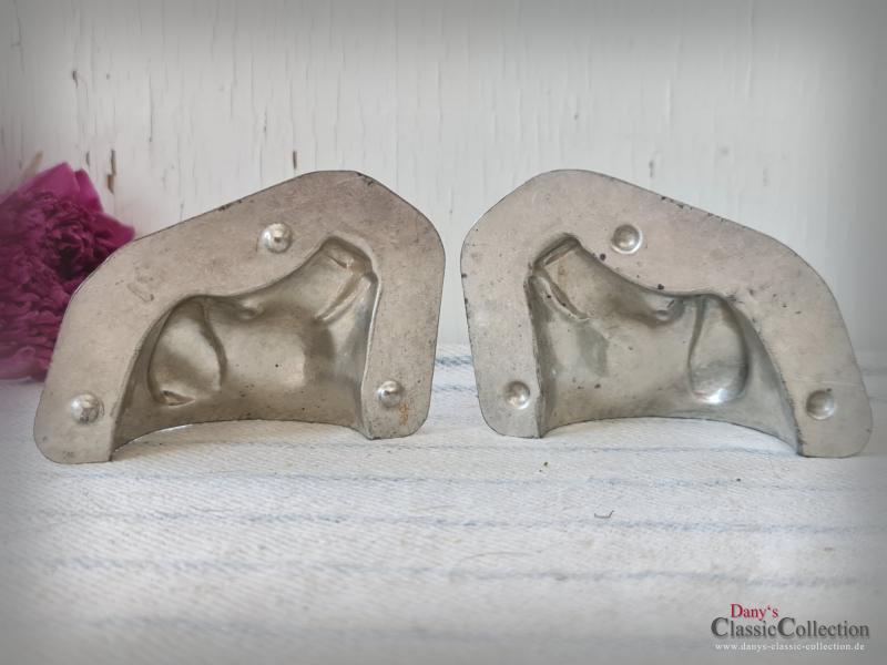 VERKAUFT ! Vintage Schweinekopf Schokoladenform ~ Metall Gießform ~ Sammlerstück ~ Glücksbringer ~ Dekoration