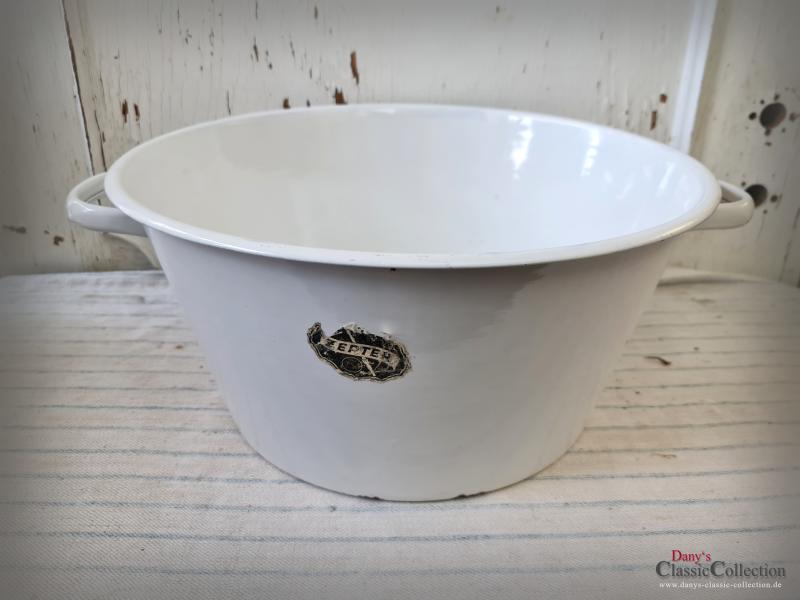 Große Emaille Waschschüssel 48 cm ~ weiß ~ Waschwanne ~ Bauernhaus ~ Vintage Gartendeko ~ Pflanztopf