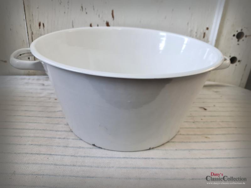 Große Emaille Waschschüssel 48 cm ~ weiß ~ Waschwanne ~ Bauernhaus ~ Vintage Gartendeko ~ Pflanztopf
