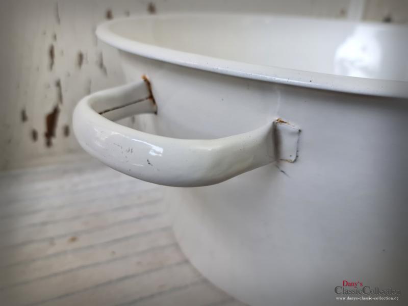 Große Emaille Waschschüssel 48 cm ~ weiß ~ Waschwanne ~ Bauernhaus ~ Vintage Gartendeko ~ Pflanztopf