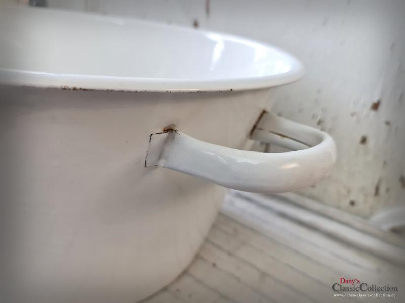 Große Emaille Waschschüssel 48 cm ~ weiß ~ Waschwanne ~ Bauernhaus ~ Vintage Gartendeko ~ Pflanztopf