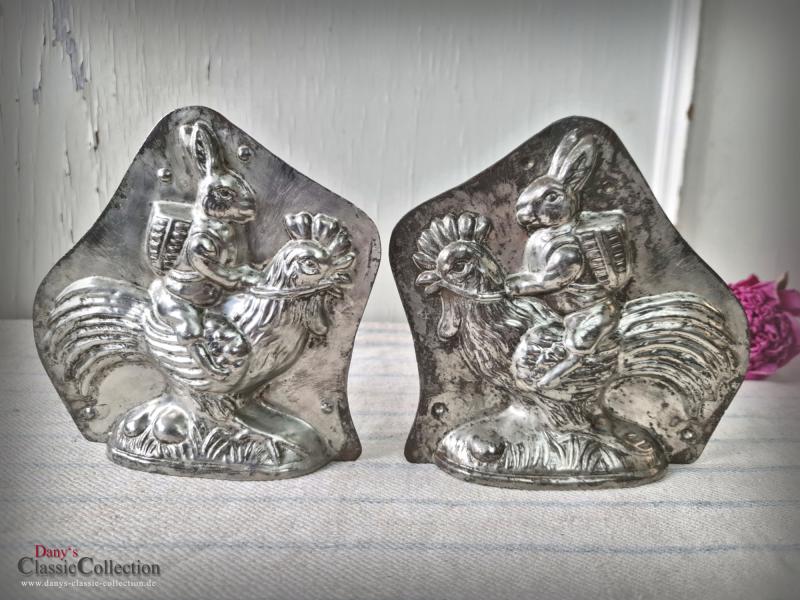 VERKAUFT ! Hase auf Hahn HERIS Schokoladenform 14 cm ~ Metall Form ~ Gießform ~ Vintage Osterhase ~ Frohe Ostern ~ Sammlerstück ~ hy5353h5